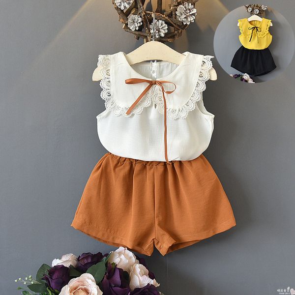

Летние девушки белая кружевная блузка и короткий комплект одежды Baby Boutique Комплек