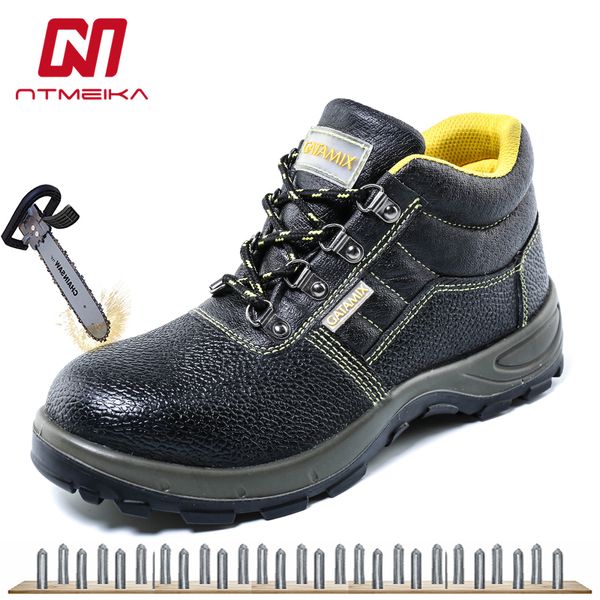 

genuine leather men safety boots steel toe dustproof work shoes safety outdoor work boots men big size 36-46 mb78, Black