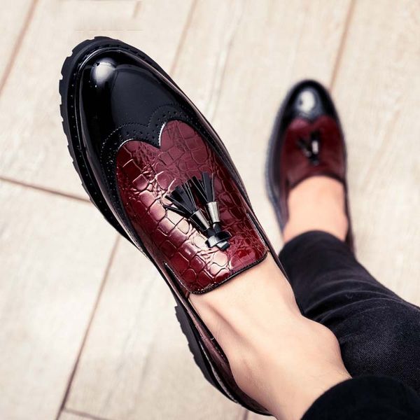 

men casual shoes leather slip on loafers office shoes for men driving moccasins comfortable wedding party brogue, Black