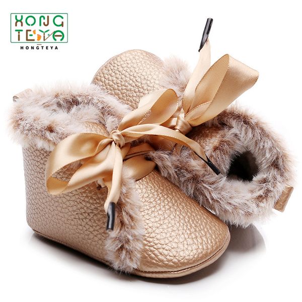 

winter warm baby girl pu leather shoes lace-up soft fur shoes prewalker walking toddler baby boys winter boots for
