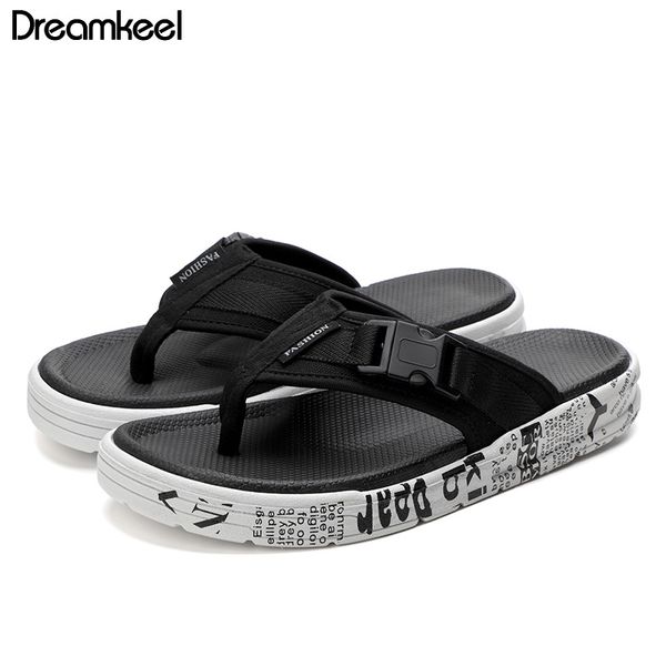 

2019 summer new men slippers sandals fashion man beach flip flops flat shoes man graffiti black gold cool design all-match y t200408