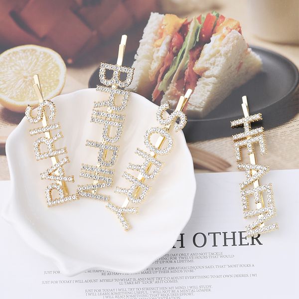 Fashion Letter Word Rhinestone Crystal Hairpin For Women Girls
