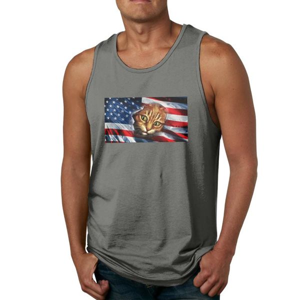 

usa american flag cat kitten shirt funny men' tank shirt, White;black