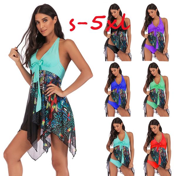 

bikini 2019 women tankini floral print swimwear two piece print bathing asymmetric swimdress sports swimsuit patchwork, White;black