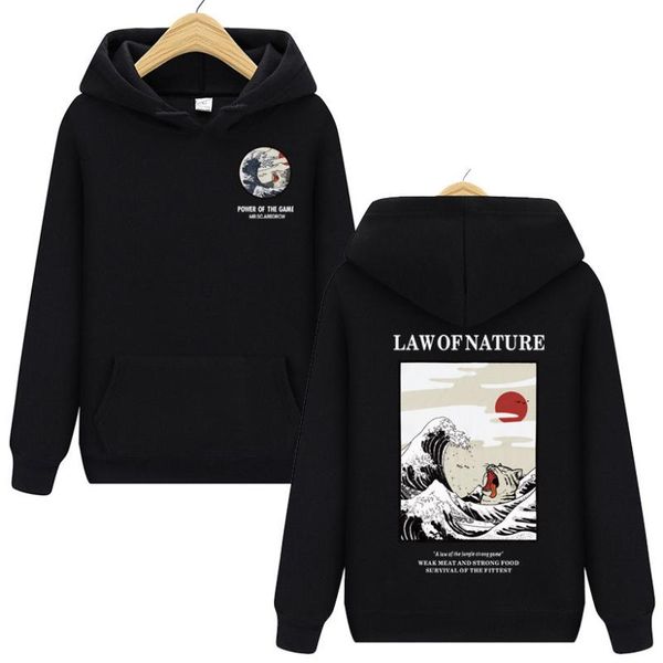 

2020 spring men's hoodies casual japanese print hooded streetwear funny cat wave velvet hoody sweatshirt, Black
