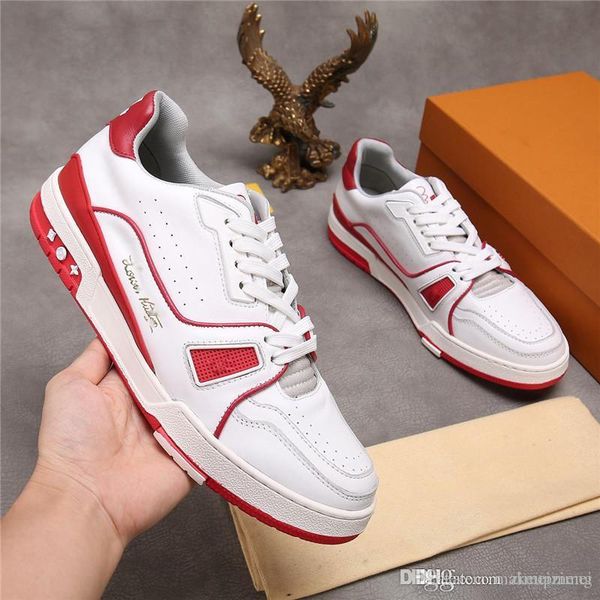 

19ss lovutt virgilablo trainer low sneaker white with red shoes with original box, Blue;gray