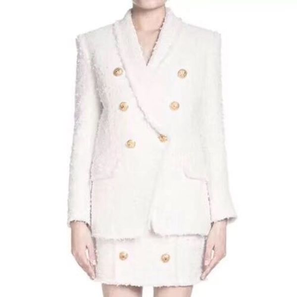 

balmain outerwear coats for women europe usa balmain metal buckle lion head was thin long temperament suit jacket, White