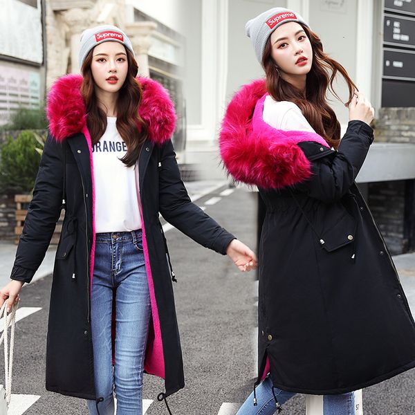 

and long cotton jacket for women korean version lamb wool village down cotton jacket for women warm, Tan;black