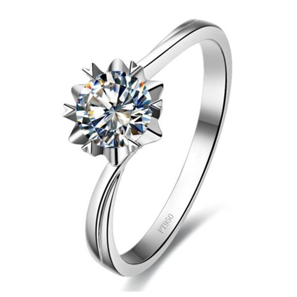

sterling silver jewelry test positive brand snowflake ring 0.5ct moissanite diamond ring engagement solitaire flower women s925, Golden;silver