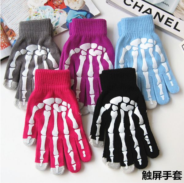 

fashion-2019 autumn and winter men and women' knitted warm gloves halloween holiday party ghost bone cosplay gloves wholesale s312, Blue;gray