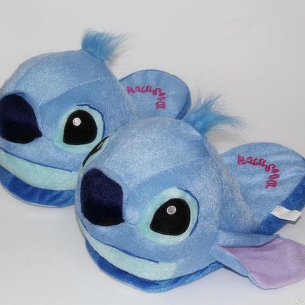 

coslony cute stitch indoor cartoon winter furry soft anime slippers fluffy autumn blue plush with fur shoes fuzzy home women, Black