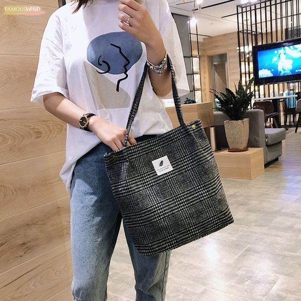 

women corduroy shopping bag female canvas cloth shoulder bag environmental storage handbag reusable foldable torebka damska zipper yj
