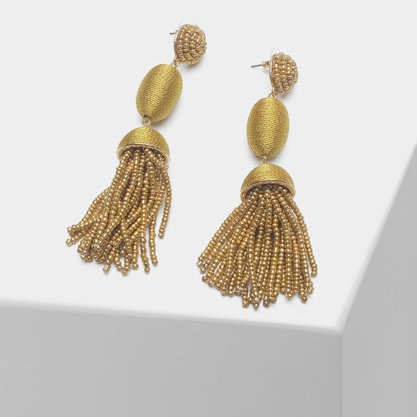 

beaded textured tassel pendant retro drop earrings, Silver