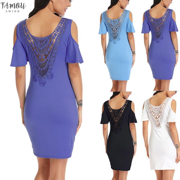 

2020 party dress plus size dresses for women 4xl 5xl 6xl women casual solid strapless cold shoulder back lace insert mini dress, Black;gray