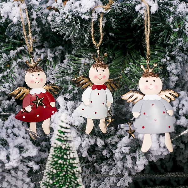 

christmas painted iron five-pointed star angel pendant decoration door window cartoon hanging ornaments new year party supplies