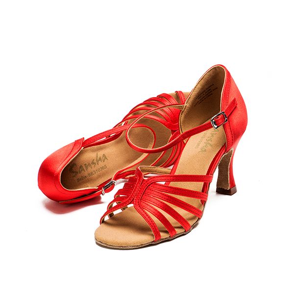 

sansha women satin latin dance shoes 7.5cm height heel gold/red/tan salsa tango ballroom dancing shoes for girls ladies br31036s
