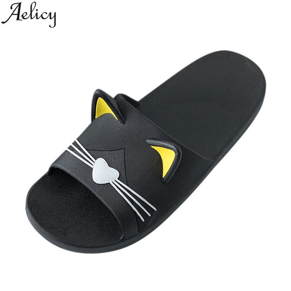 

jaycosin men&women pvc home indoors slippers cartoon cat floor family shoes beach sandals chaussures femme zapatos de mujer, Black