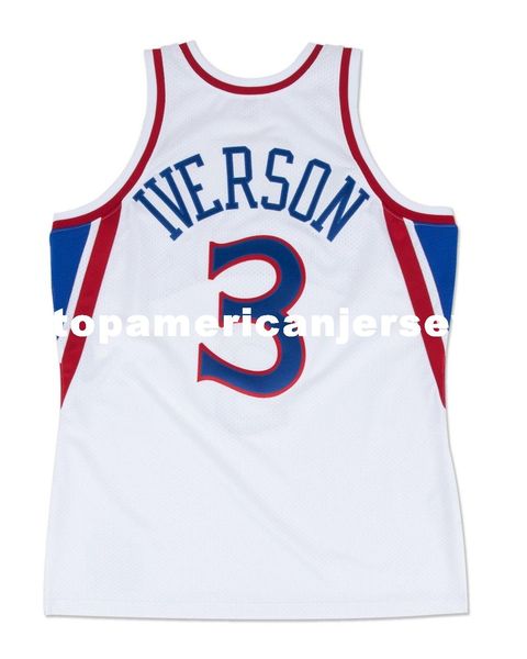 

allen iverson #3 sewn mitchell & ness 1996 home white jersey mens vest size xs-6xl stitched basketball jerseys ncaa, Black;blue