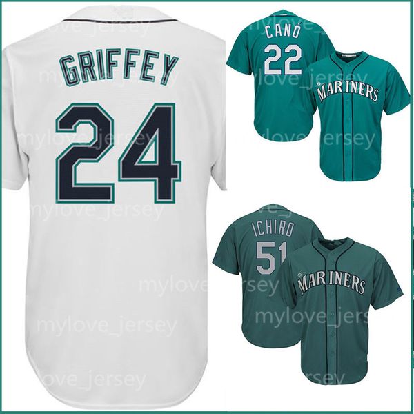 

Mens 24 Ken Griffey Jr Mariners 51 Ichiro Suzuki 22 Robinson Cano Seattle Baseball jerseys Cool Base jersey