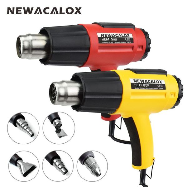 

newacalox 1500w 220v eu plug adjustable heat gun with 5 pieces nozzles thermal blow dryer thermoregulator electric air gun