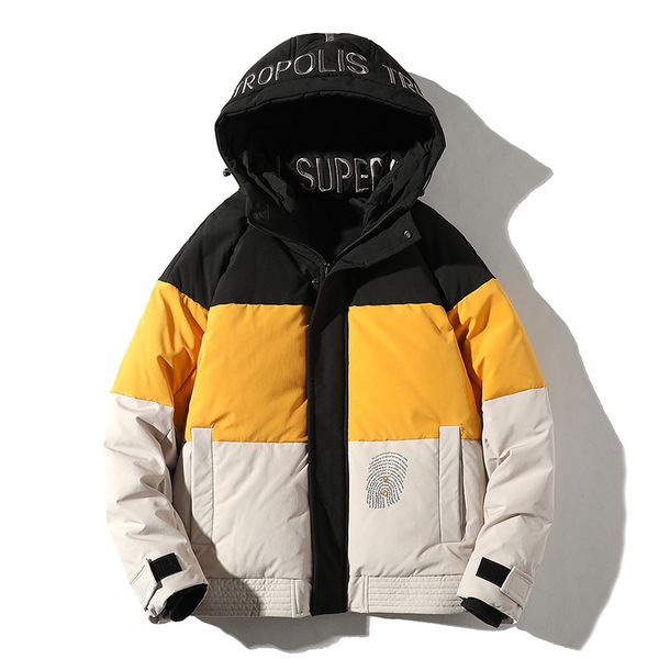 

letter embroidery winter down coat men patchwork white duck down coats men canada high street warm coat puffer jacket, Black