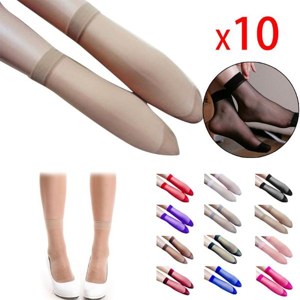 Meias meias 10 pares conjunto sexy ultrafino transparente seda curto para mulheres verão tornozelo elástico pele doce cor nylon female1288n