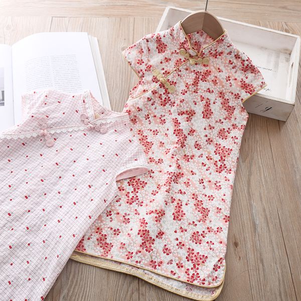 

girls cheongsam dress with bag chinese costume thin summer 2020, Red;yellow