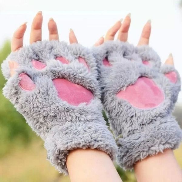 

прекрасные перчатки кошки коготь зимних женщины холодного доказательство теплого пол палец перчатка плюс плюшевого медведь подушечка перчатк, Blue;gray