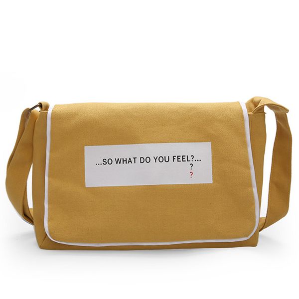 

new fashion harajuku originality crossbody canvas bag yellow single shoulder bag college students black school messenger bags
