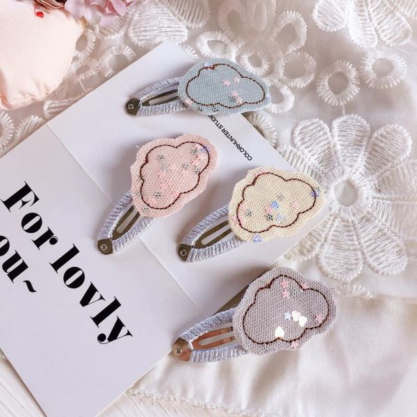 

korean style child cute hair clips yarn clouds gold wire hair pins for girl fashion accessories, Slivery;white