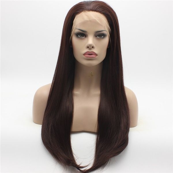 Natural Hairline Straight Long Auburn Wig 180 Density Heat