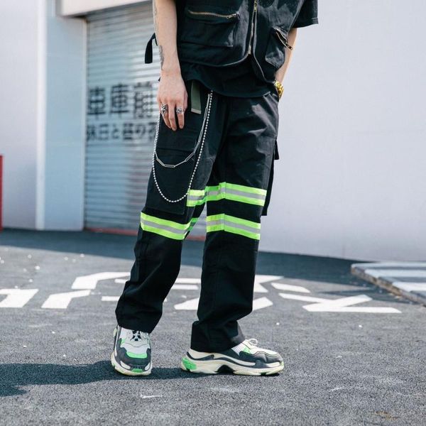 

плюс размер цвет блока нашивки карманный черный белый streetwear punk мода мужчины / женщины сыпучие straight cargo pant jogger hip hop гаре, Black