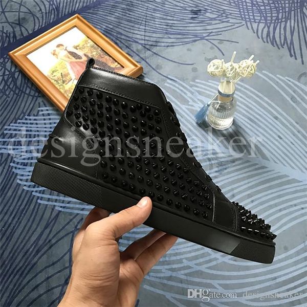 

fashion designer luxury shoes studded spiked flats shoes red bottom shoes for men and women party lovers genuine leather shoe sneakers, Black