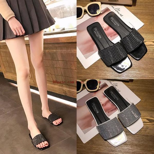 

women slippers flip flops summer slides women shoes crystal diamond bling beach slides sandals casual shoes slip on, Black