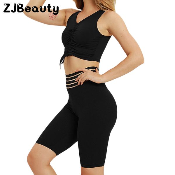 

fashion tracksuit for women's 2 pieces sets pure color stitching exercise fitness and running vest yoga shorts sportswear#g4, Black;blue