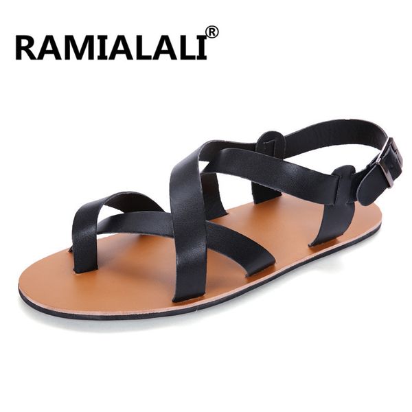 

men sandals leather sandals fashion hook & loop mens gladiator sandals brand shoes men beach slippers sandalias hombre t200420, Black