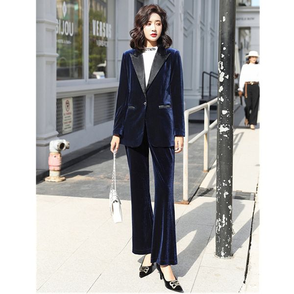 

new 2020 women's suit velvet slim temperament quality suit two-piece women's suit blazer with trousers set business casual wear, White;black