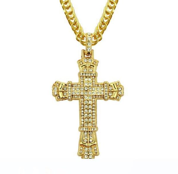 

14k plated gold hip-hop water diamonds jesus cross pendant necklace, Silver