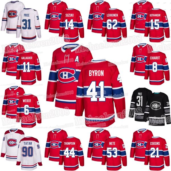 

montreal canadiens nick suzuki nick cousins artturi lehkonen nate thompson victor mete ben chiarot paul byron jesperi kotkaniemi jerseys, Black;red