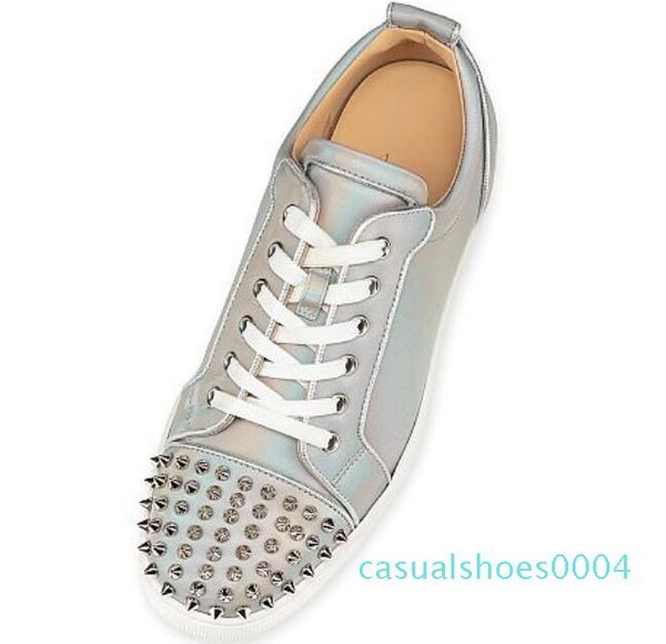 

designer brand studded spikes flats shoes red bottoms shoes luxury mens womens party lovers genuine leather sneakers size ac04, Black