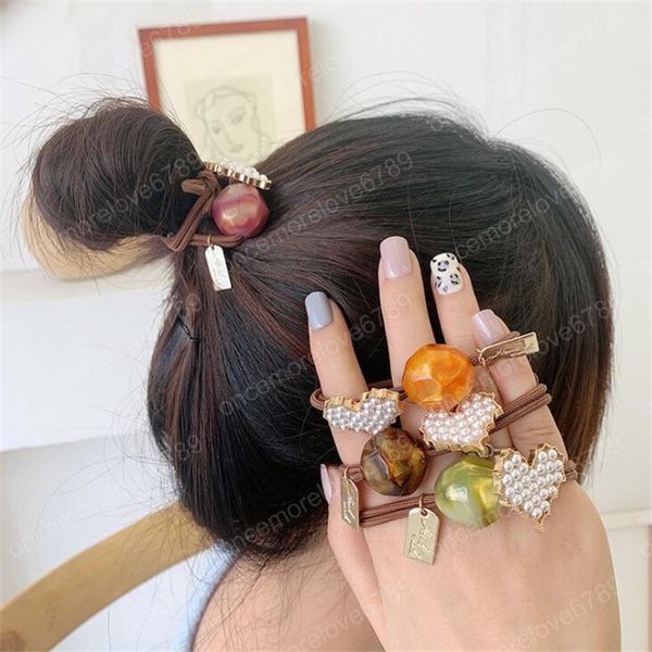 Perlen Frauen Mädchen Herz Runde Elastische Haarbänder Scrunchies Gummiband Mädchen Mode Elegante Scrunchies Haar Zubehör