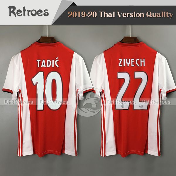 

19 20 ajax fc soccer jersey home #21 de jong #10 tadic de ligt ziyech van beek neres 2019 away classic football shirt, Black;yellow