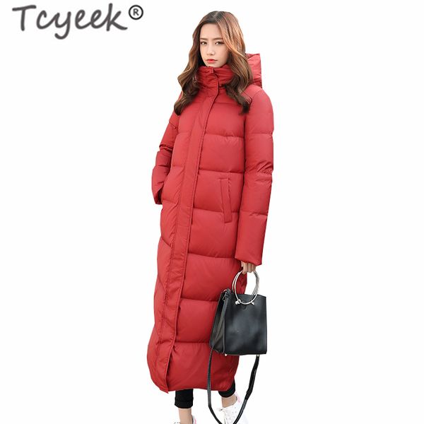 

tcyeek women winter coats female 90% white duck down jacket thick slim x-long down parka hooded warm clothes 2019 hiver 80002, Black