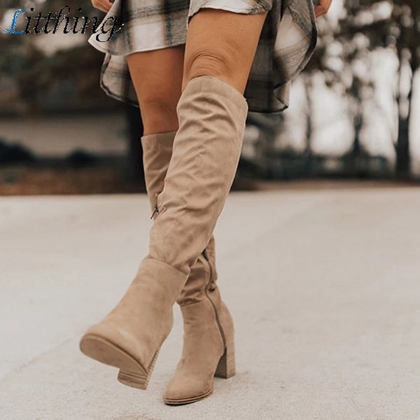 

thigh high boots women zipper warm boots female shoes knee-high autumn winter botas altas mujer sobre rodilla, Black