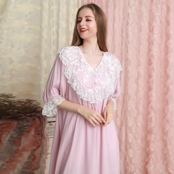 

nightgown cotton lace sleepwear ladies women summer women sleepwear long dress loose, Black;red
