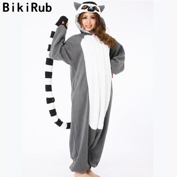 

bikirub женщины зимние пижамы унисекс милый с длинным рукавом мультфильм пижамы набор флис с капюшоном домашняя одежда животных пижама лемур, Black;red