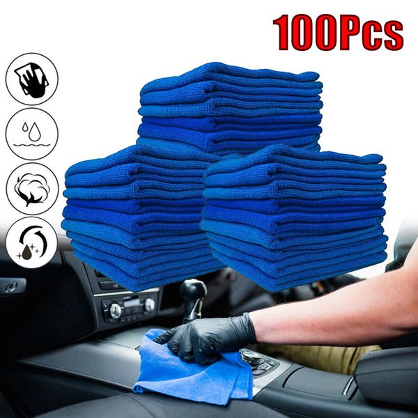 

100 pack blue microfiber cleaning cloth towel no-scratch rag polishing detailing