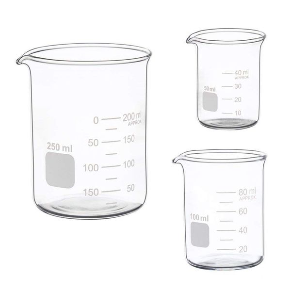 

glass measuring low form beaker set 50ml 100ml 250ml glass graduated beaker set