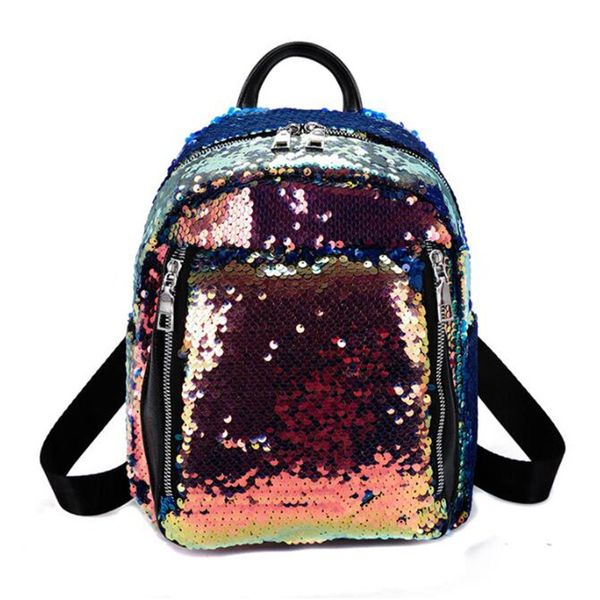 

2019 new sequins travel bags colorful leather school bags for girls bling double zipper backpack drop shipping m441