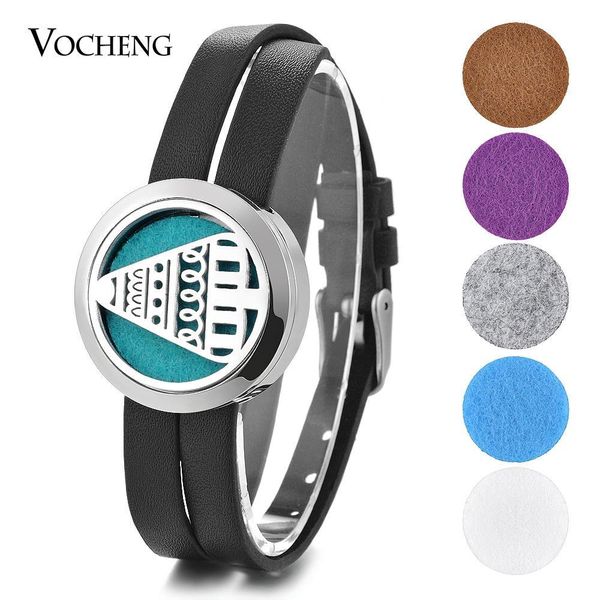 

essential oil diffuser locket bracelet christmas tree stainless steel double leather without felt pads va-759, Golden;silver